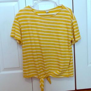 Yellow Tee shirt with white stripes